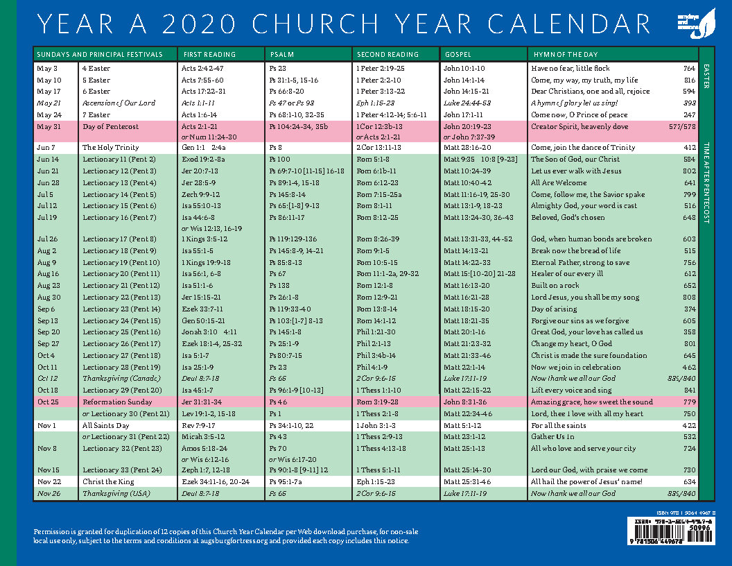 Elca Church Calendar 2022 Year-A-2020-Church-Calendar_Page2 -